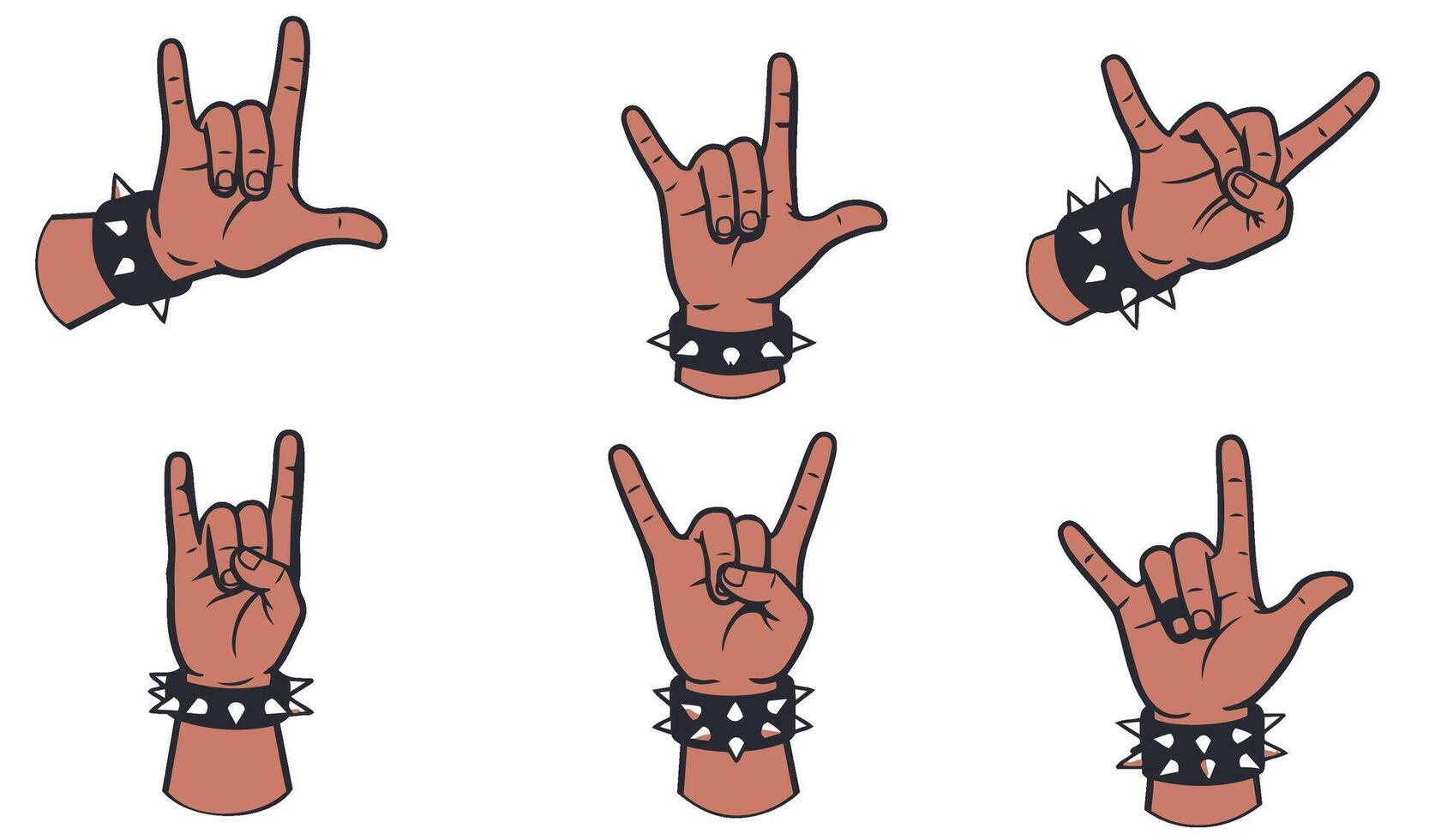 Heavy Metal Hand Gesture Spiked Bracelet Stock Vectors Rock Culture Illustrations for Design