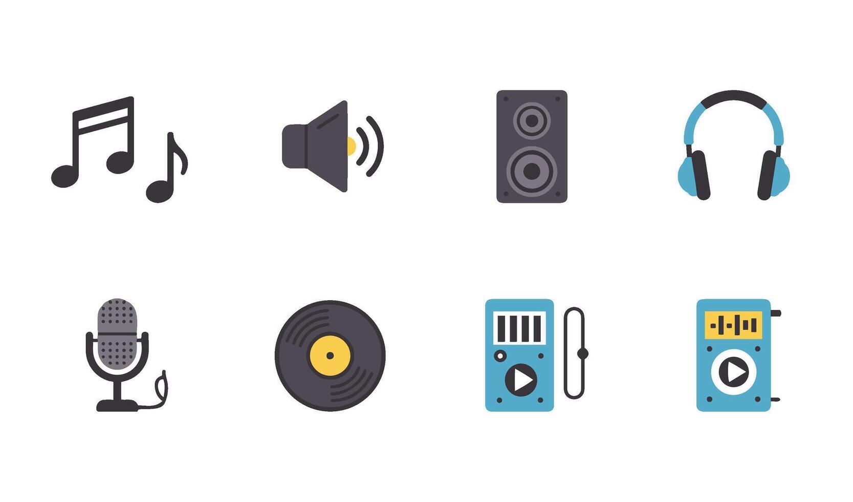 Music Icon Set Illustration emphasizing drum kits guitars and high-quality headphones vector