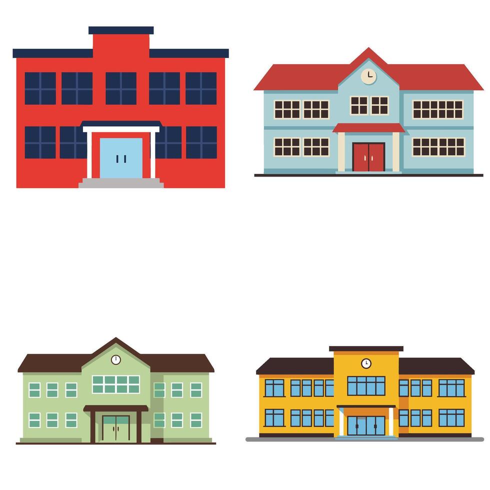 Eye-Catching School Building 4 Set Design Ideal for Educational Infographics and Media vector