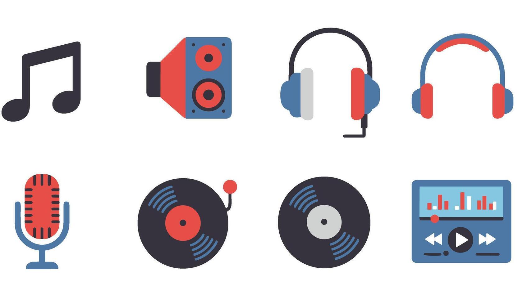 Music Icon Set Illustration showcasing elegant piano keys and vibrant drum graphics vector
