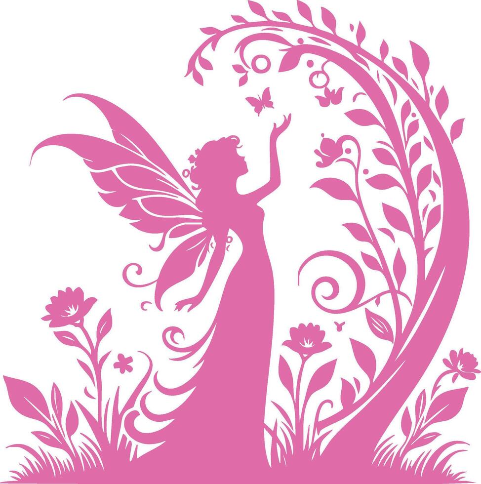 Silhouette of a Fairy on White Background vector