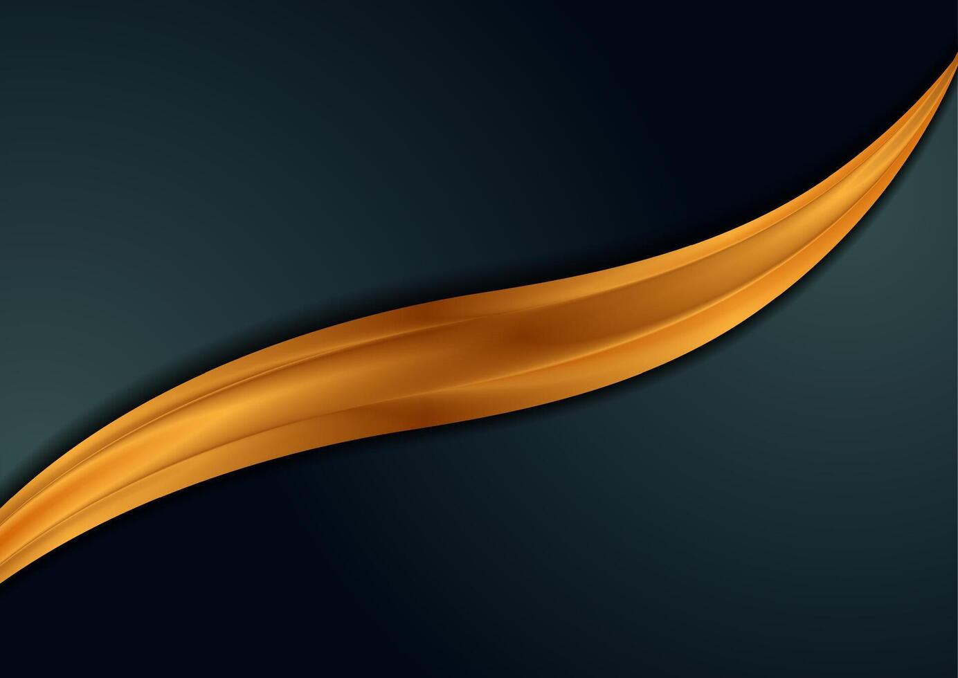 Dark blue abstract background with golden glossy wave vector