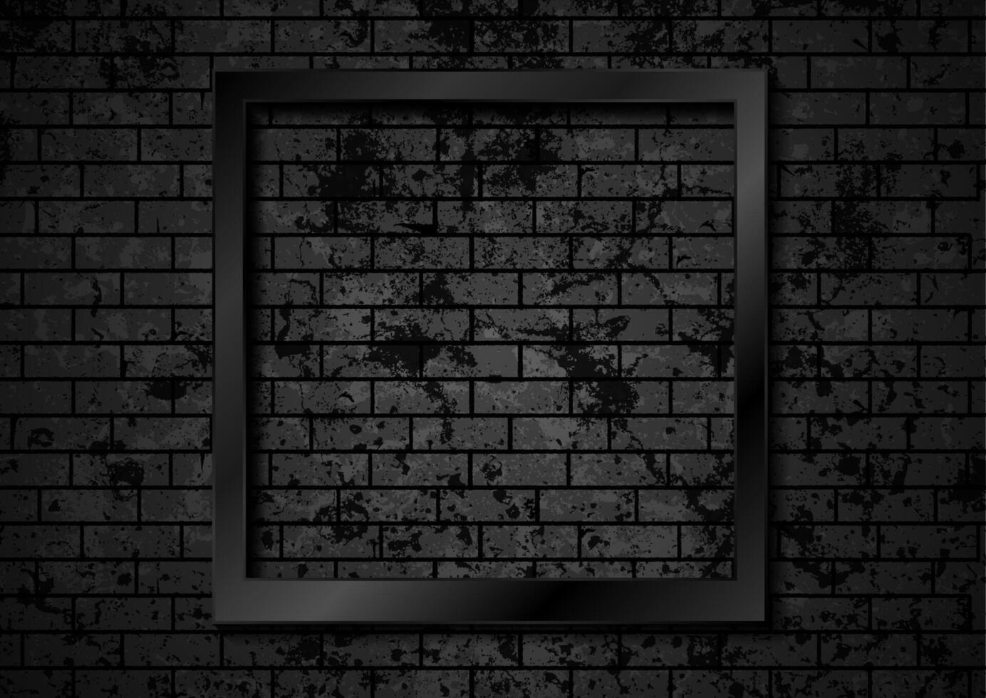 Black minimal glossy frame on brick grunge wall vector