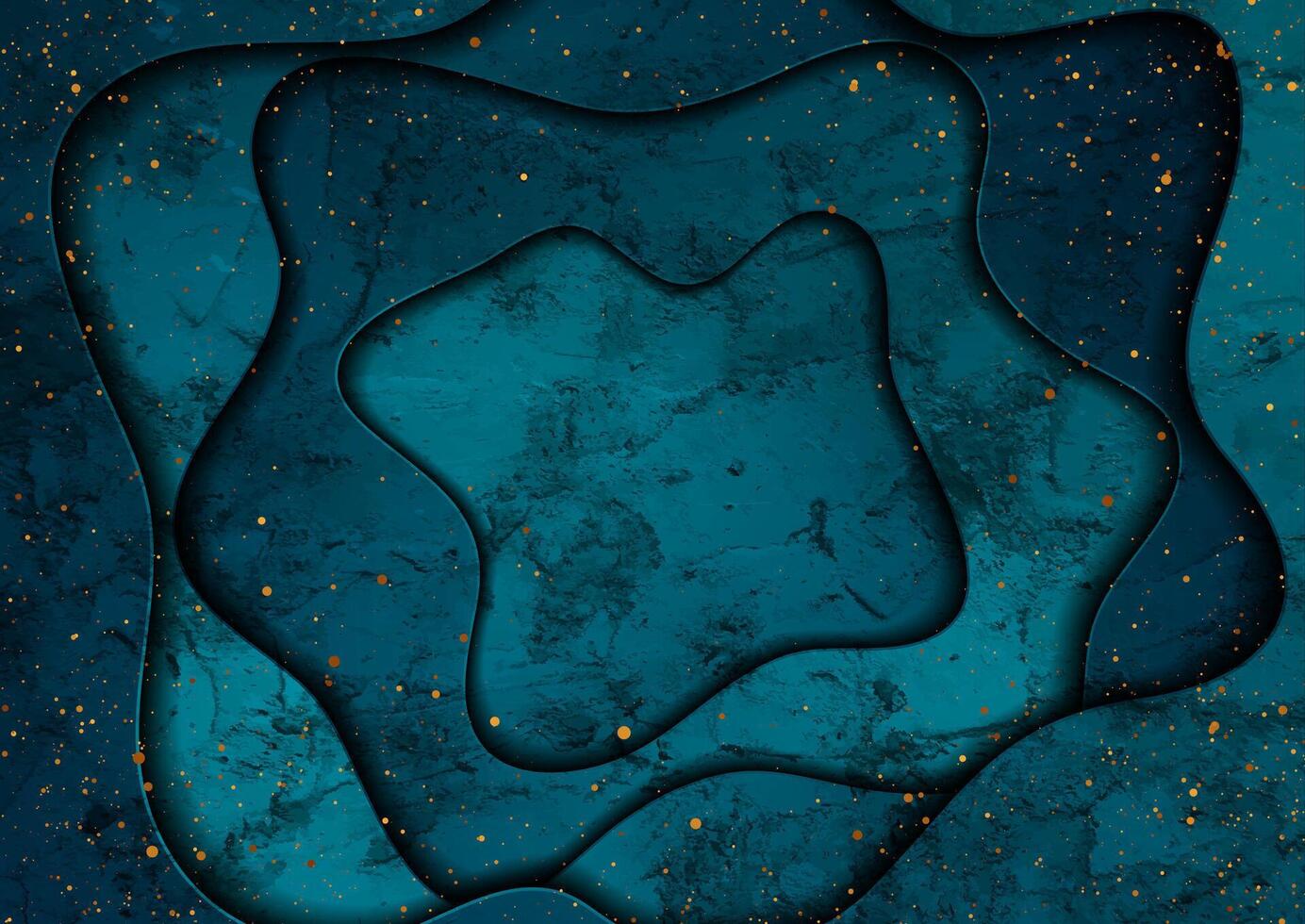 Dark blue grunge wavy background with golden dots vector