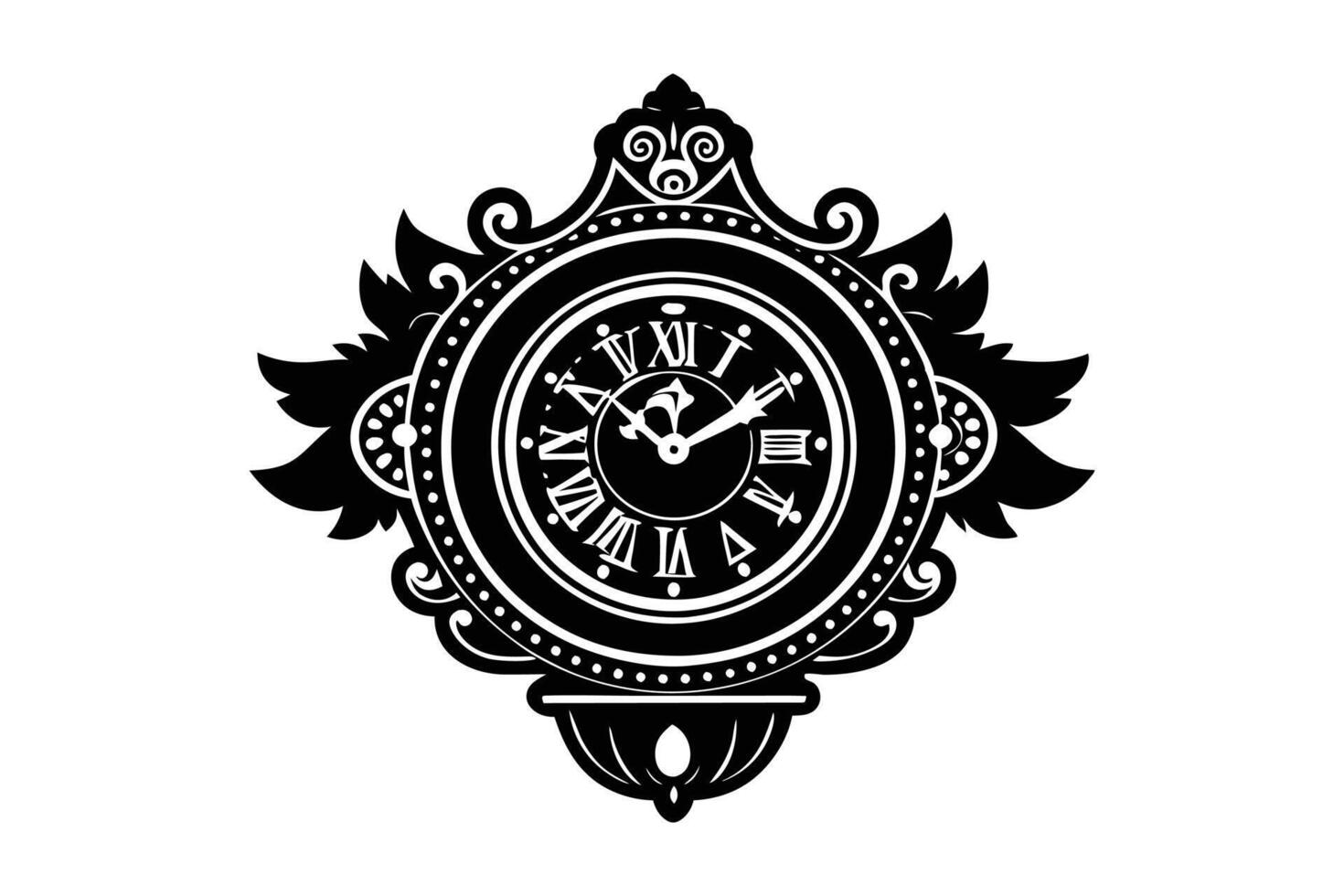 Vintage wall watch silhouette art illustration.eps vector