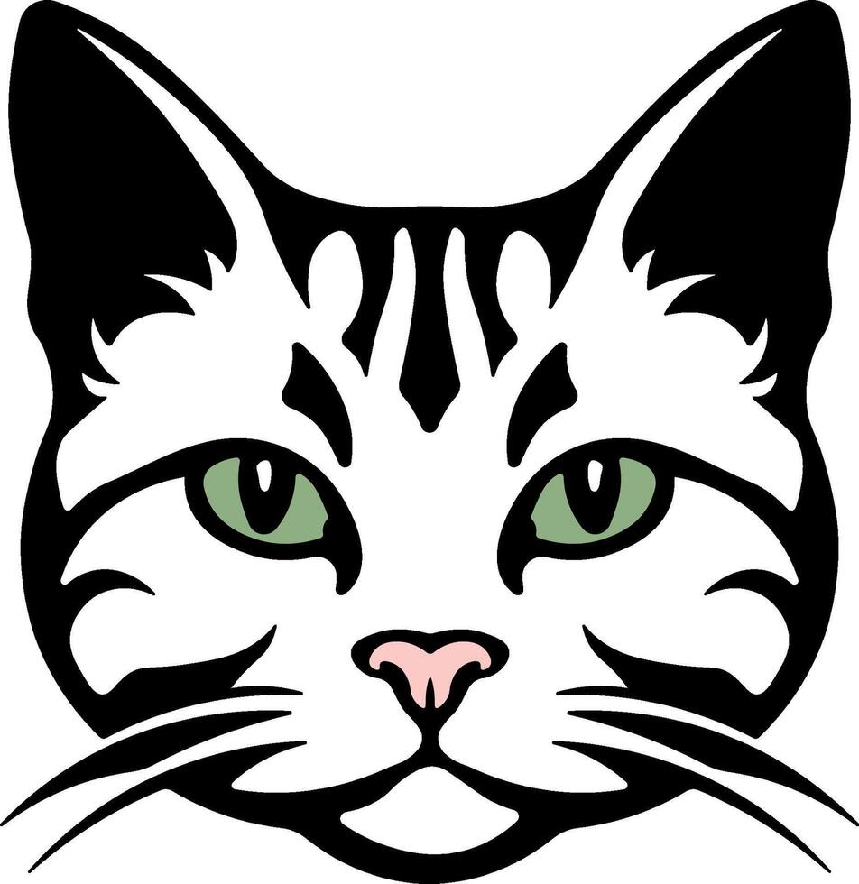 black and white stencil of a cat with green eyes without background vector