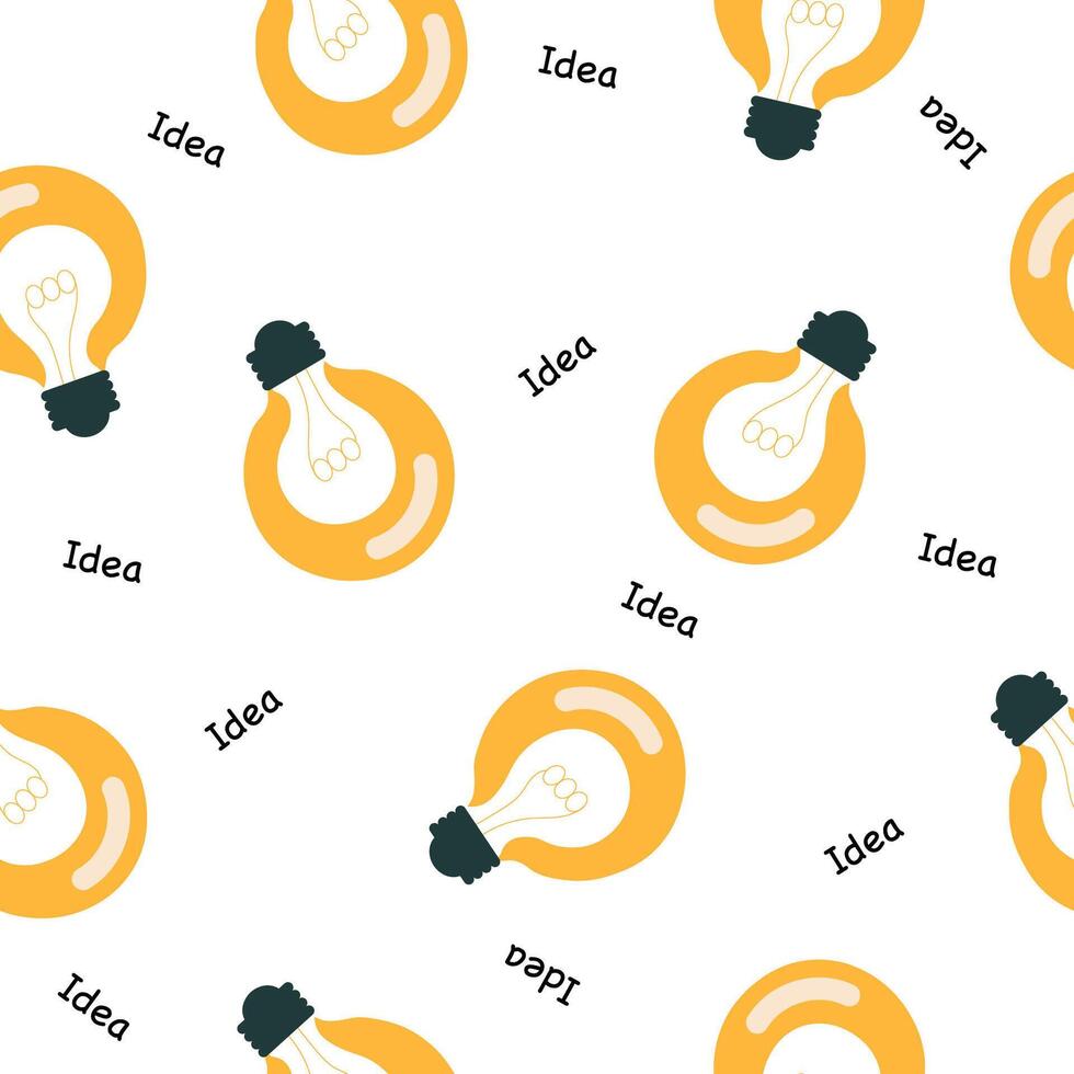 Seamless pattern with light bulbs and the word idea. vector