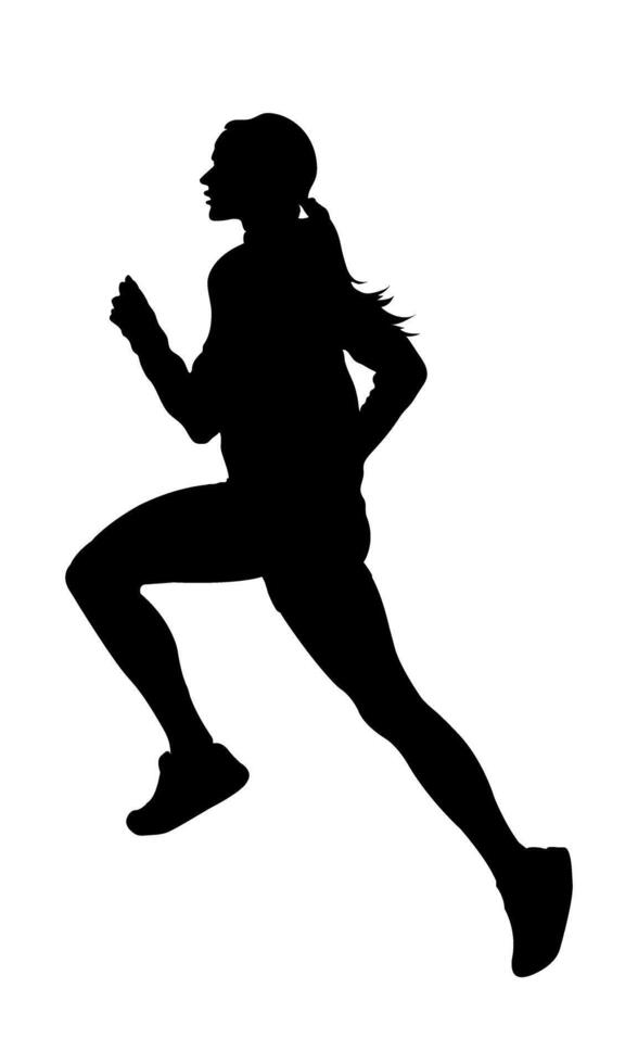 A silhouette of a female runner wearing athletic clothing and sneakers, against a plain white background vector