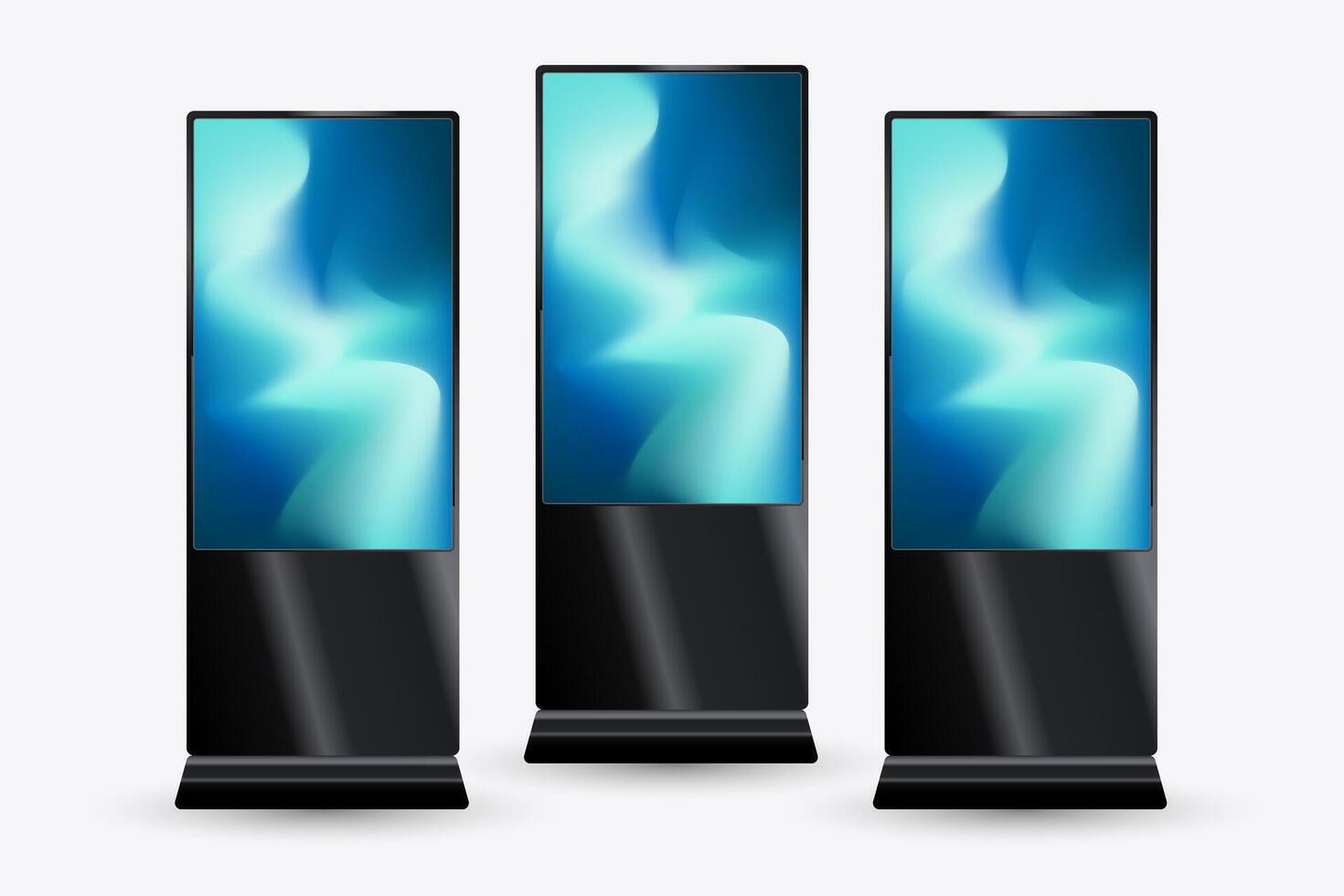 Three mock up of modern LED TV Screens with gradient blue screen. and three Vertical Led Displays for technology LED Screens Mockup in 3Ds. editable LED. vector