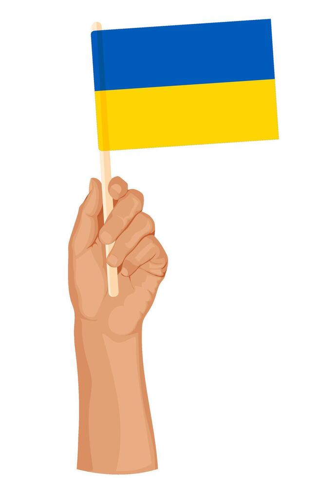Hand holding the flag of Ukraine. Patriotic illustration in simple flat style vector