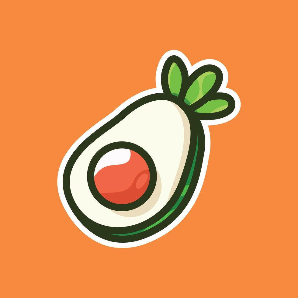 Fresh Avocado with Seed Illustration on Orange Background. Hand Drawn Isolated Illustration vector
