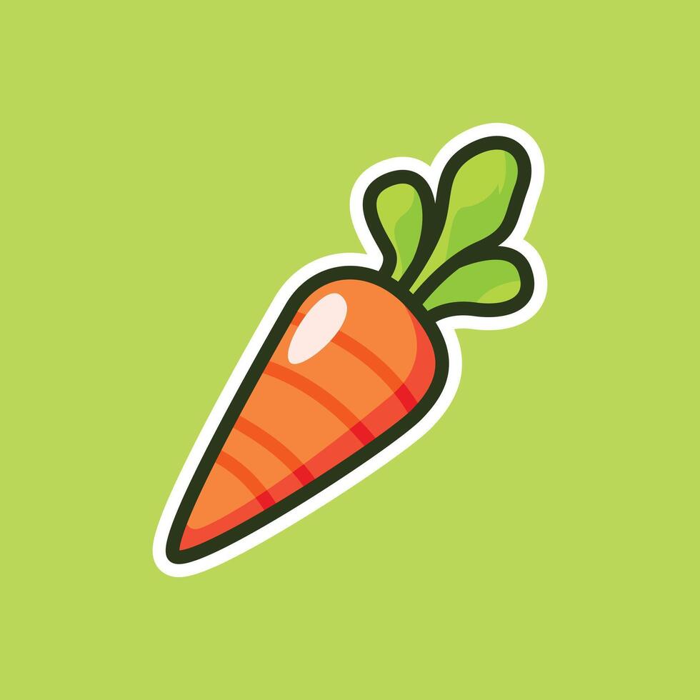 Playful Smiling Carrot with Green Leaves on Green Background. Hand Drawn Isolated Illustration vector