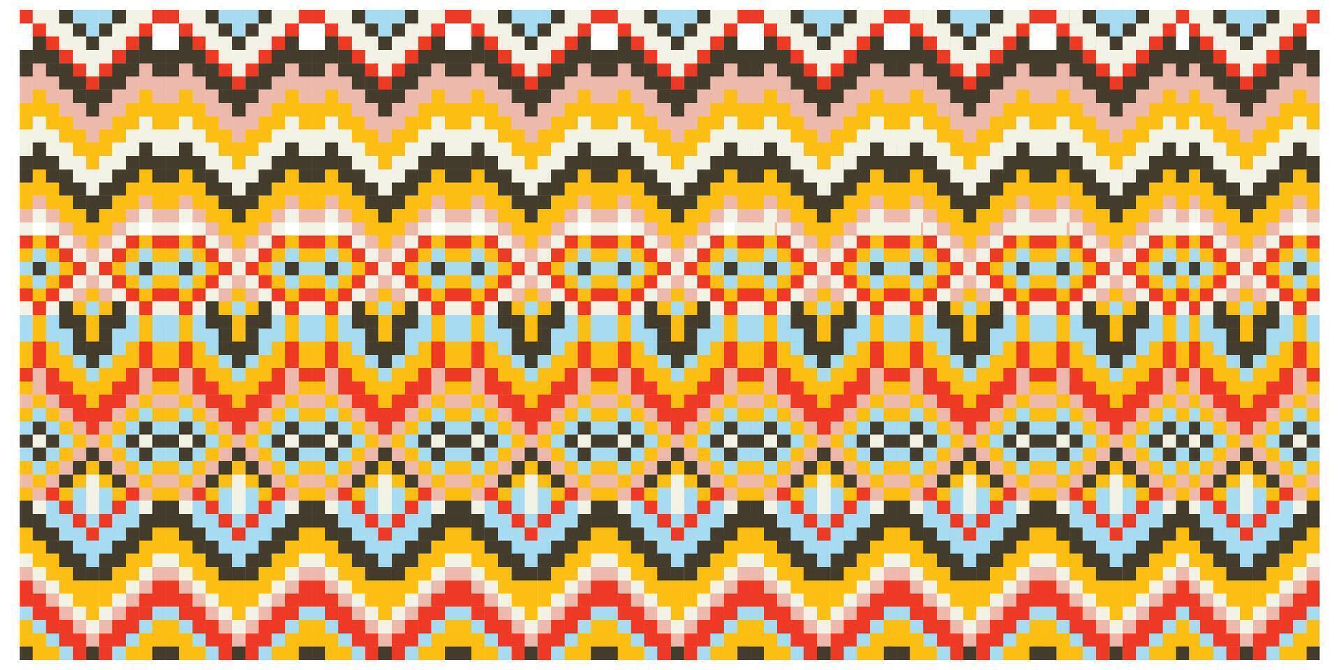 Colorful pixelated zigzag pattern with a mosaic-like appearance. vector