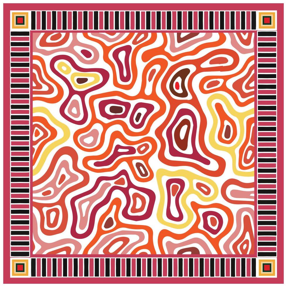 Abstract wavy pattern in warm tones with a geometric black and white border. vector