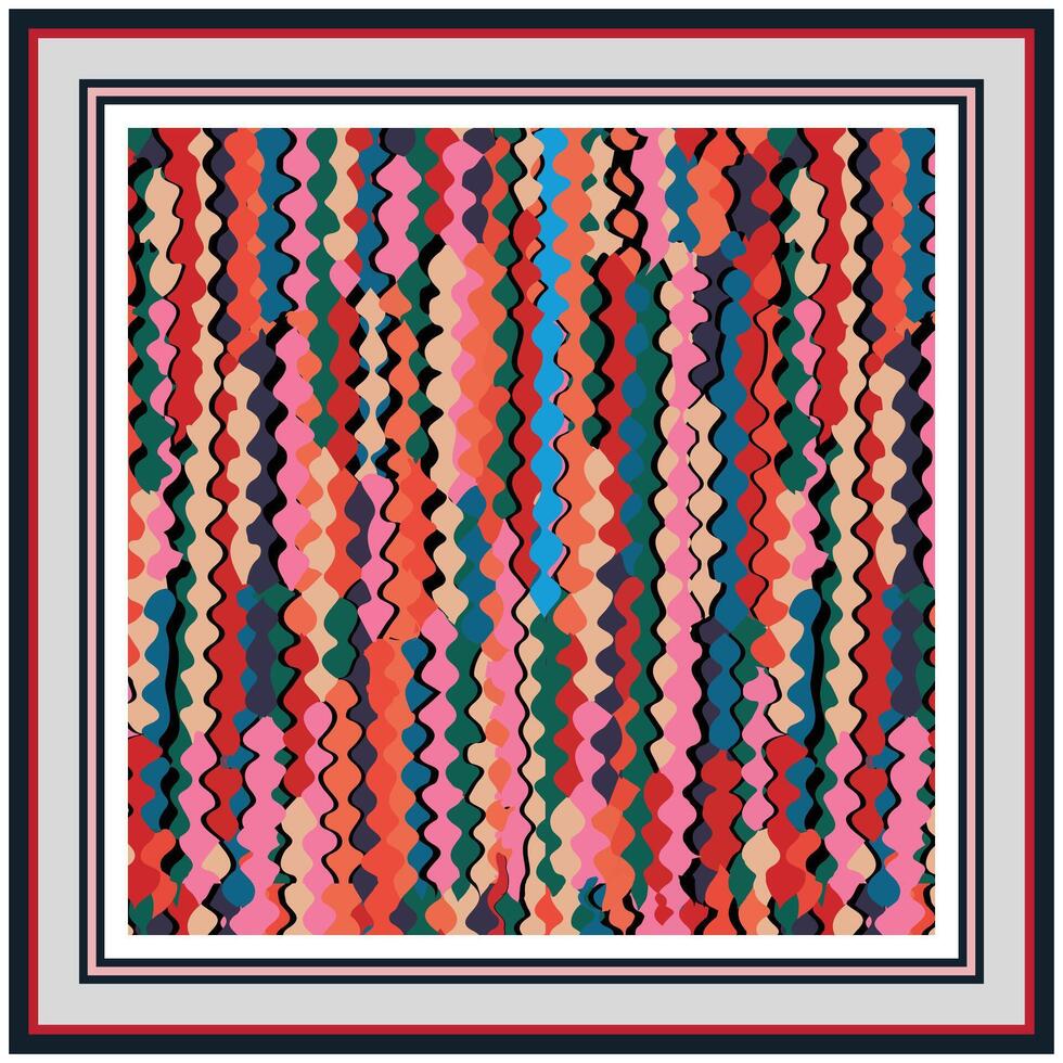 Abstract square scarf print pattern multicolor zigzag with a bordered frame. vector