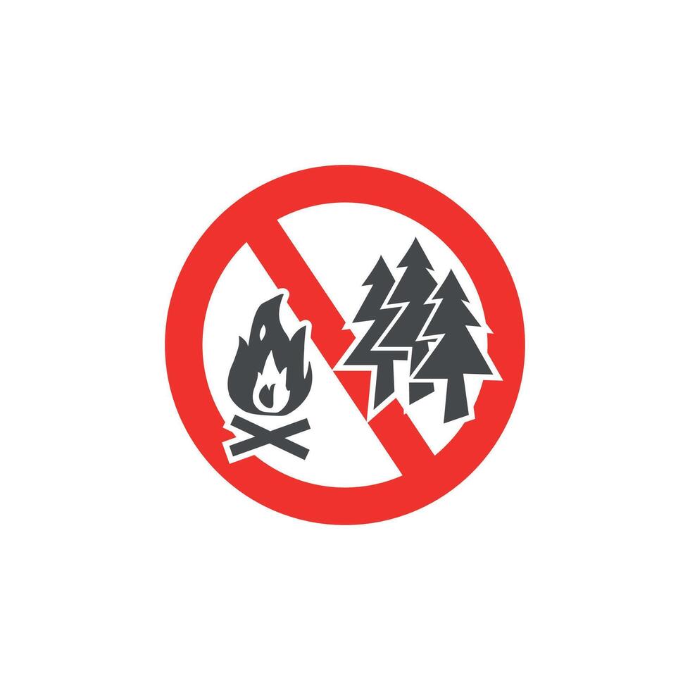 flat design illustration of a ban on lighting campfires in the forest, red sign. vector