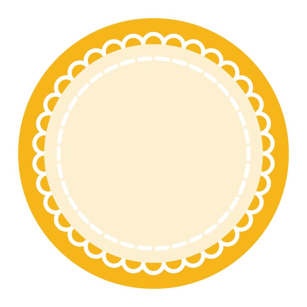 Yellow and Cream Circular Frame with Elegant Scalloped Edge Sticker Layer Base Design vector
