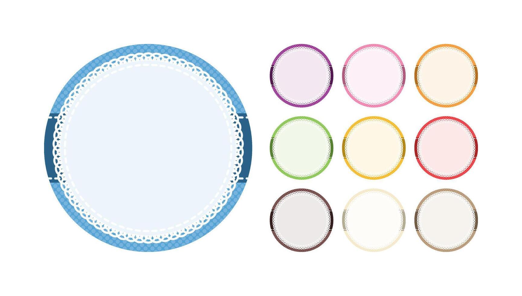 Set Of Simple Elegant Round Sticker Label Blank Background Templates with Lace Borders vector