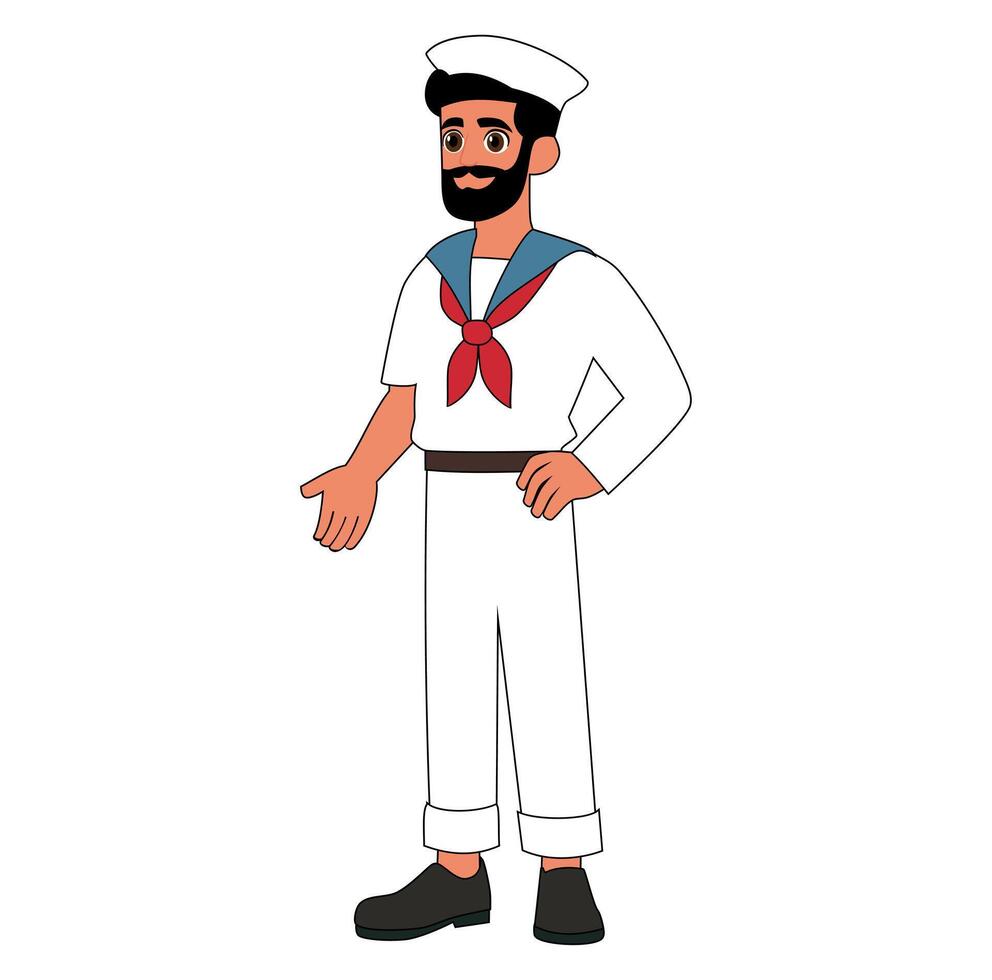 Cartoon Man Marine With Black Beard Vectors Illustration