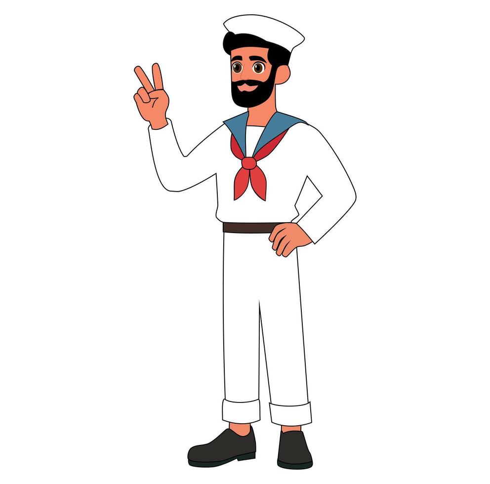 Cartoon Man Marine Make Peace Pose vector