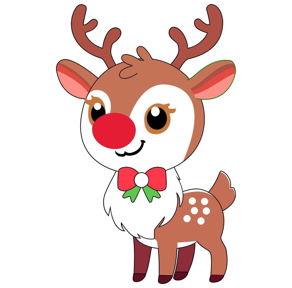 Cartoon Rudolph With Cute Red Nose Vectors Illustration