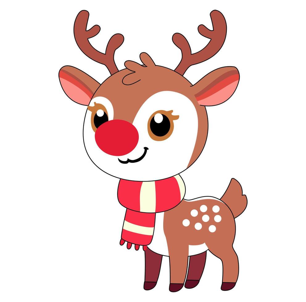 cartoon Rudolph Standing Smile With Using Syal Vectors Illustration
