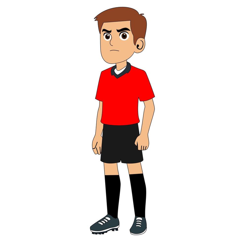 Cartoon Man Football Player Standing In Field Side Vectors Illustration