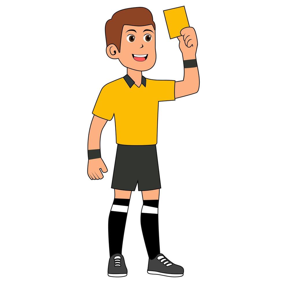 Cartoon Man Referee Gift Yellow Card Vectors Illustration
