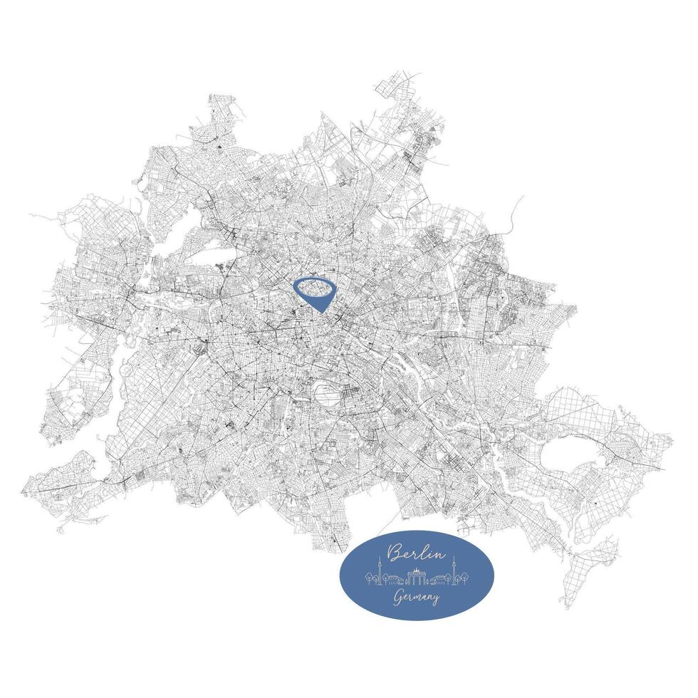 Berlin capital city of Germany,Urban Streets Roads Map with city center location pin, illustration element image vector