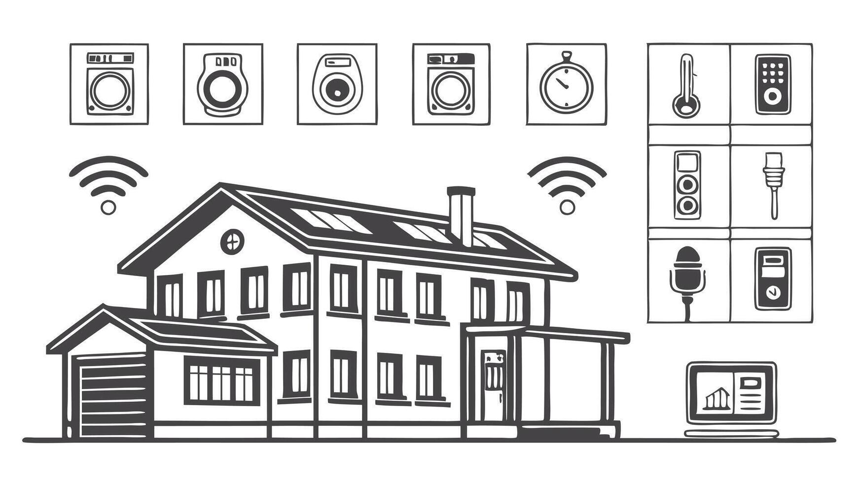 Flat Icons Depicting Smart Homes, IoT Devices, Holograms, and Energy Automation vector