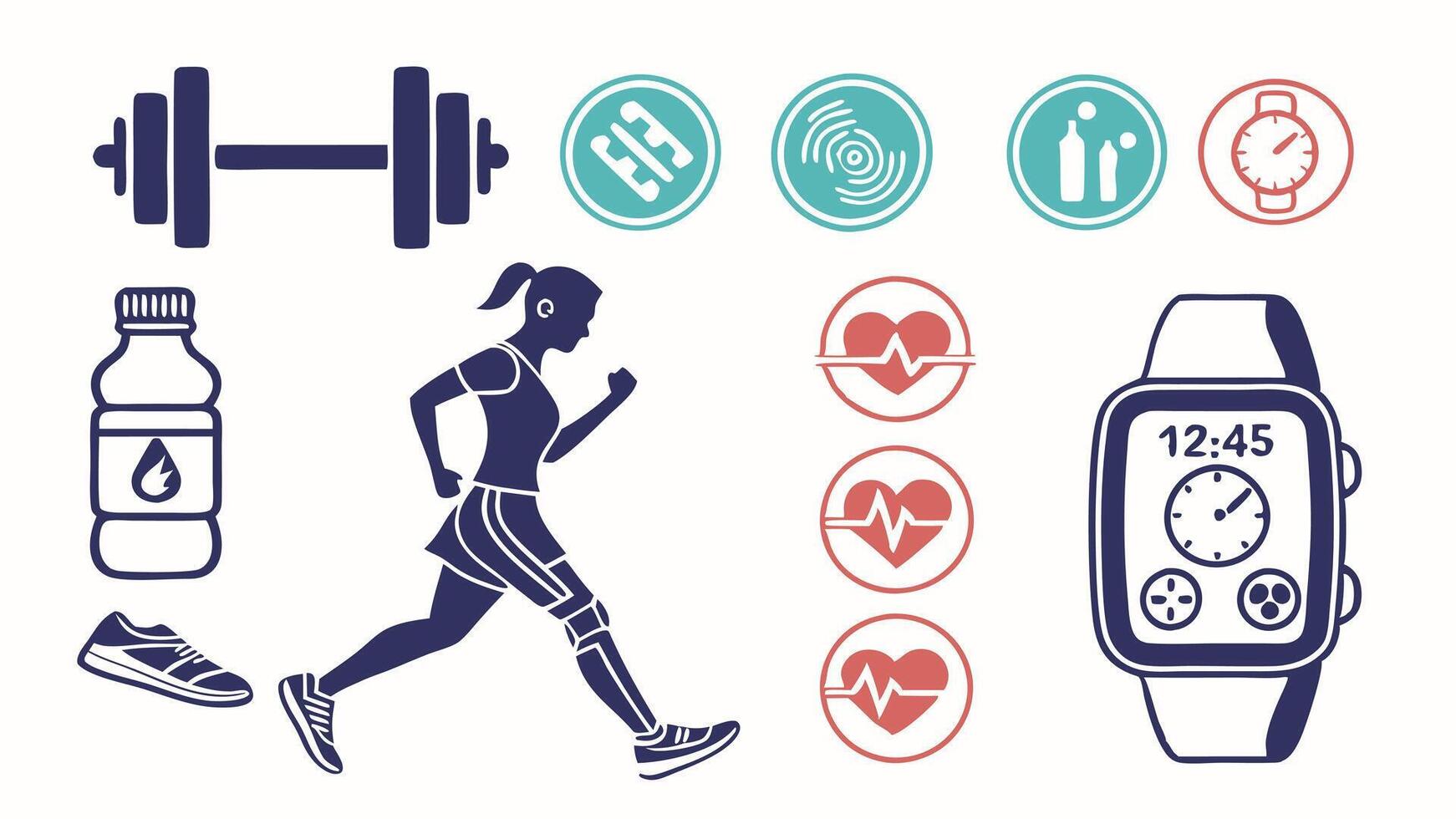 Flat Icons Silhouettes Representing Fitness, Mental Health, Yoga, Mindfulness, and Wellness vector