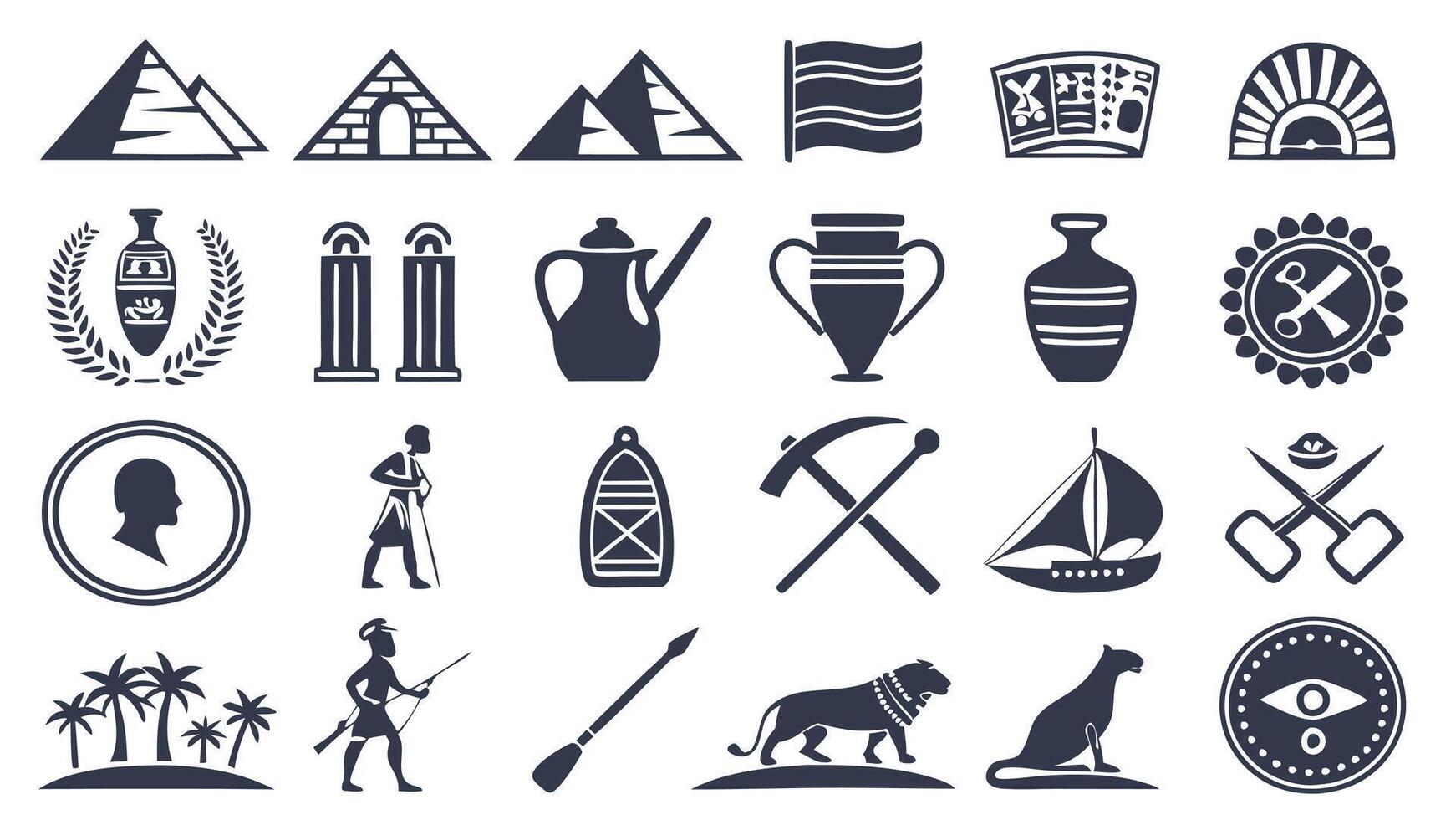 Ancient Civilizations Icon Set Featuring Pyramids and Fossils vector