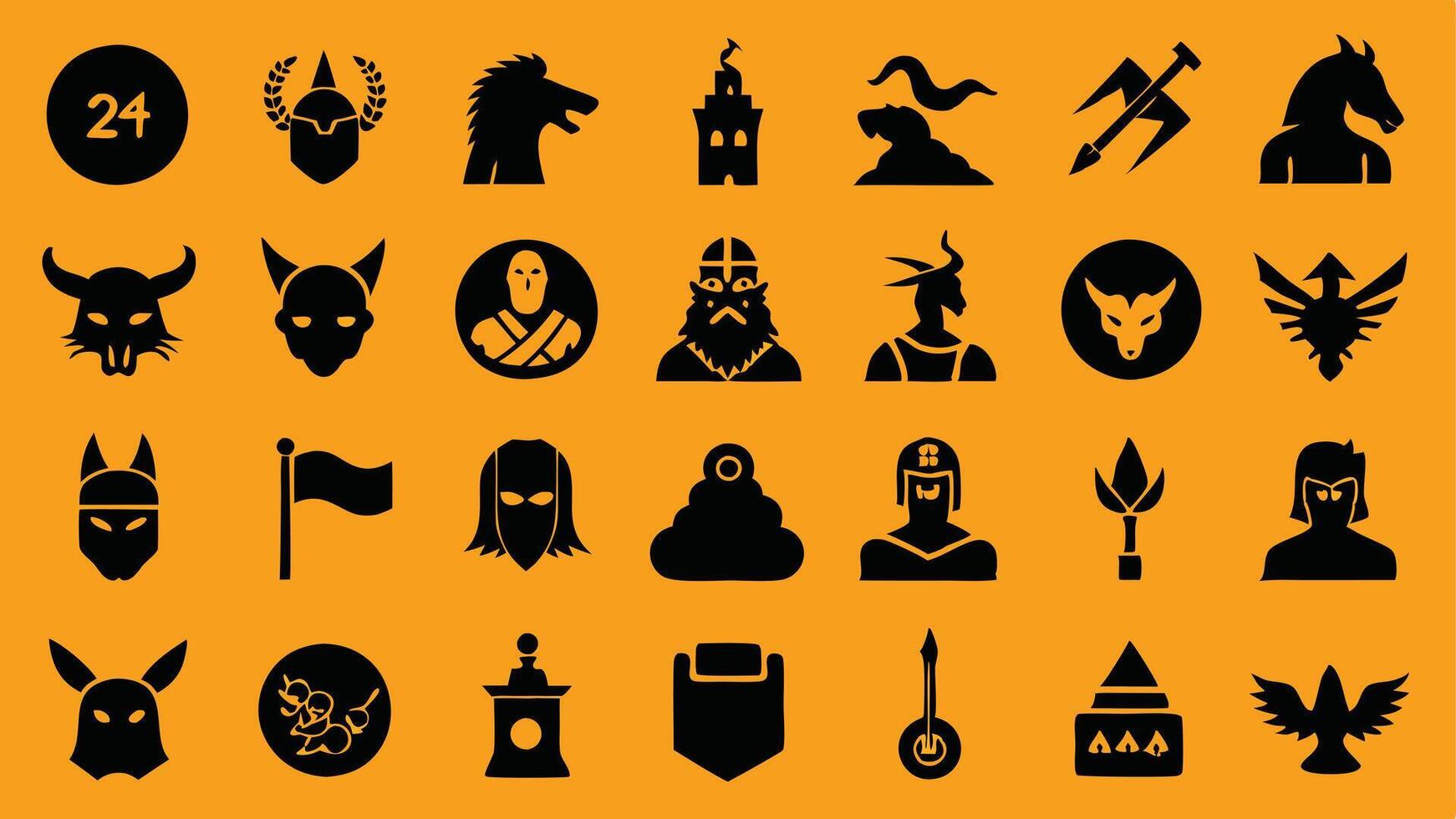 Flat icons of Greek, Norse, and Egyptian mythology with legendary symbols and mythical themes. vector