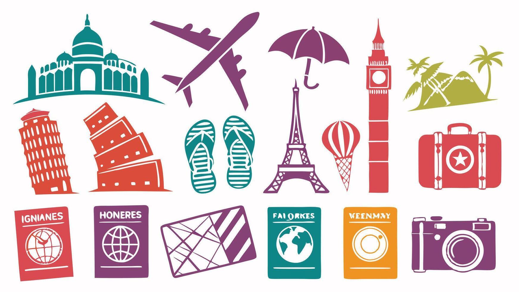 Flat Icons for Travel, Tourism, Landmarks, Space Exploration, and Eco Adventures vector