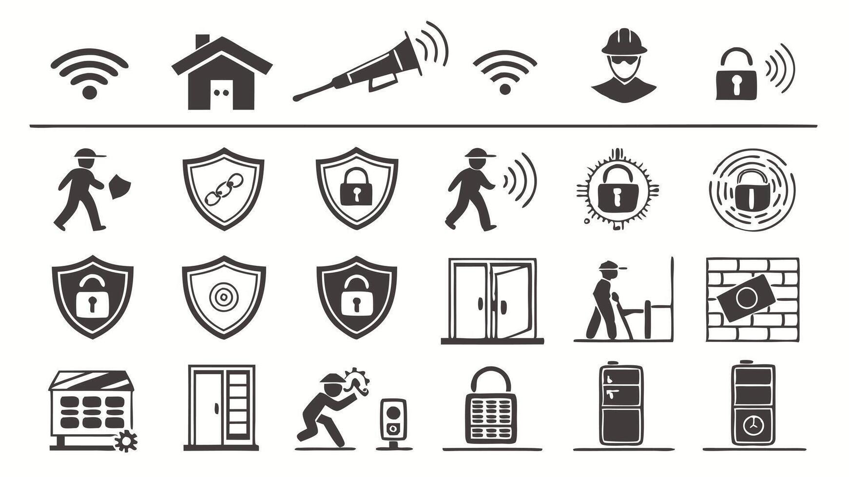 Flat Icons of Security and Surveillance Featuring Cameras, Biometrics, and AI Designs vector