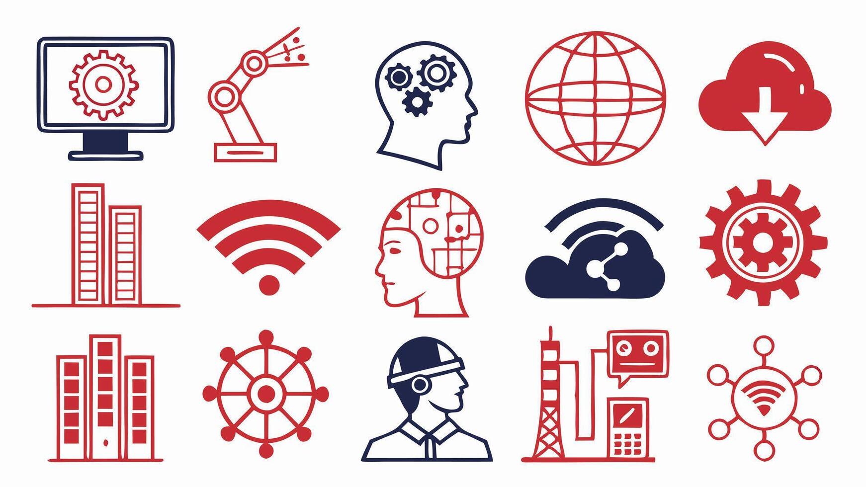 Digital Transformation Icons Featuring AI, Robots, and Neural Networks vector