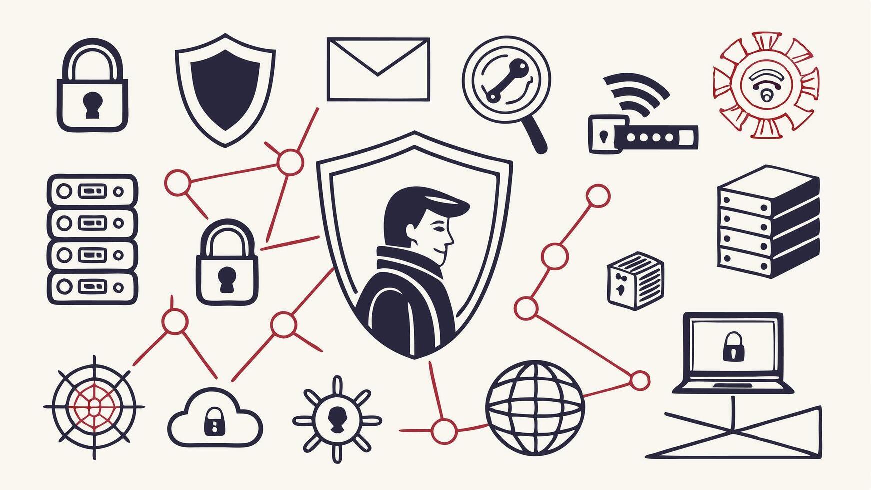 Flat Icons Silhouettes of Cybersecurity, Encryption, and Biometric Safety vector