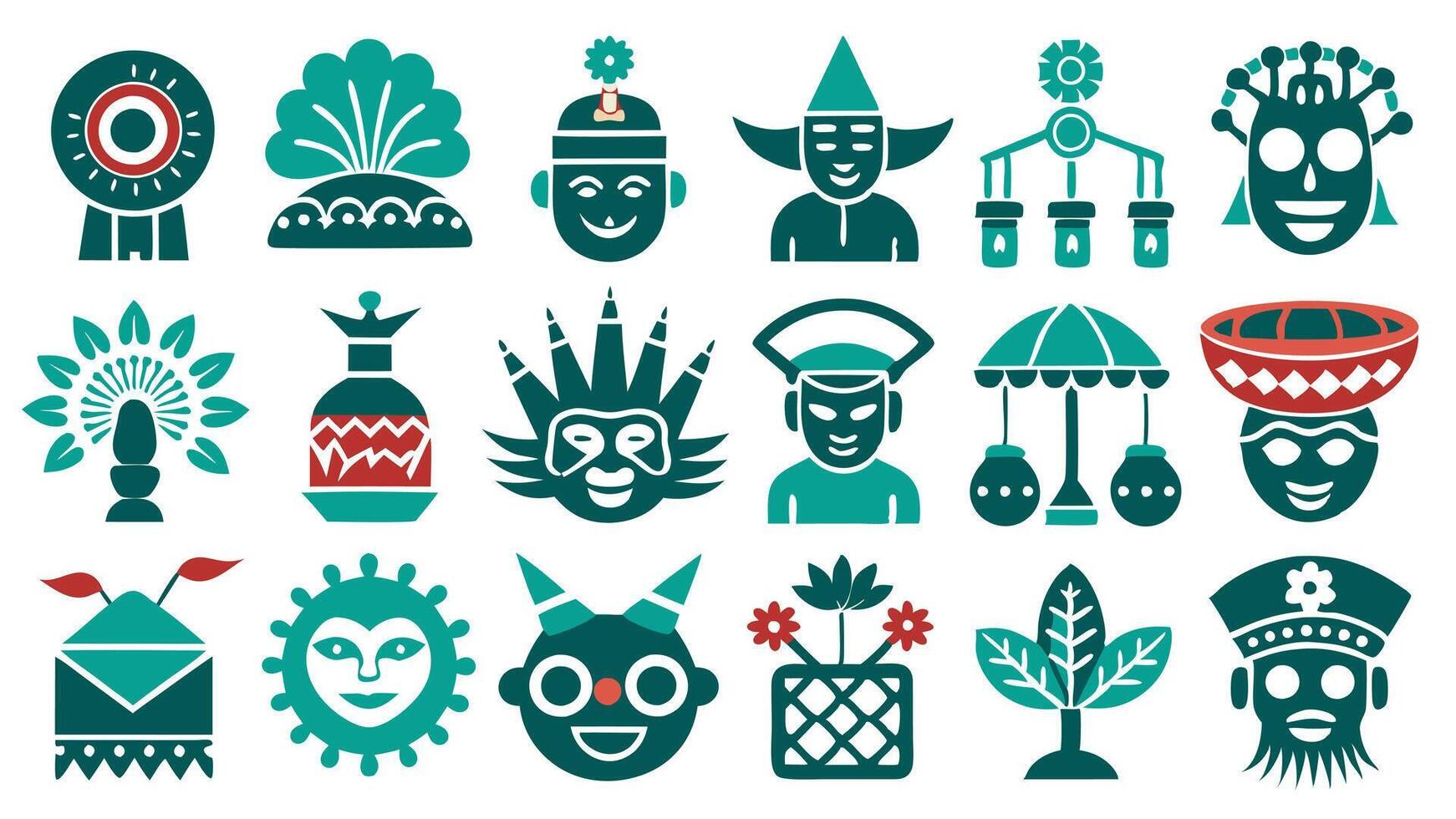 Flat Icons Representing World Festivals, Fireworks, Lanterns, Carnival, and Drums vector