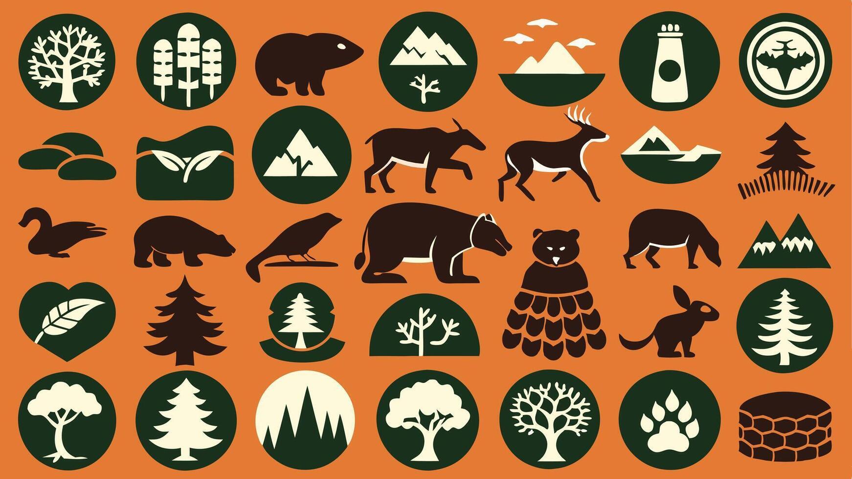 Flat Icons Depicting Wildlife Ecosystems with Forests, Oceans, and Savannah vector