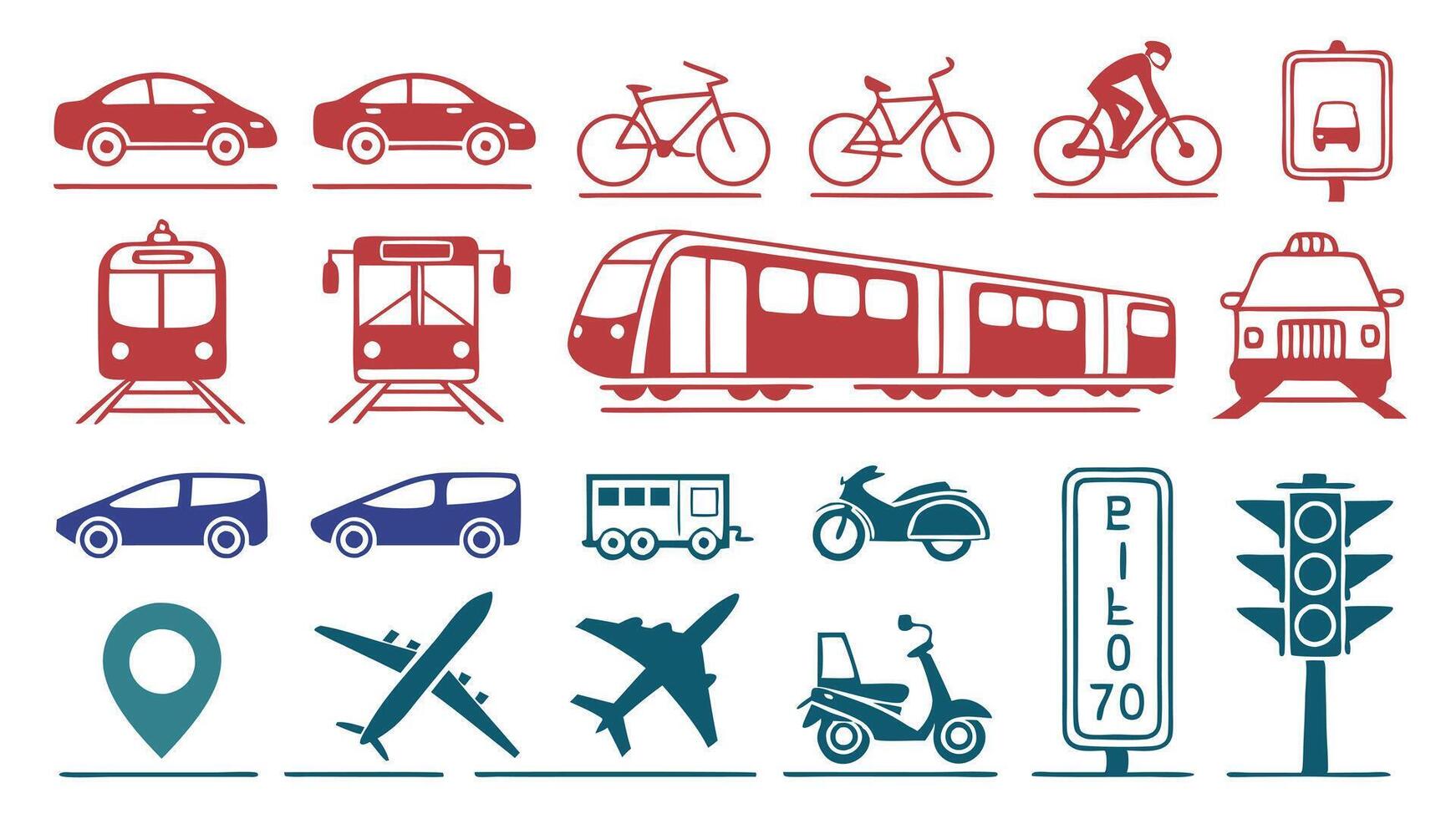 Flat Icons for Transportation, Electric Cars, Hyperloop, and Autonomous Mobility vector