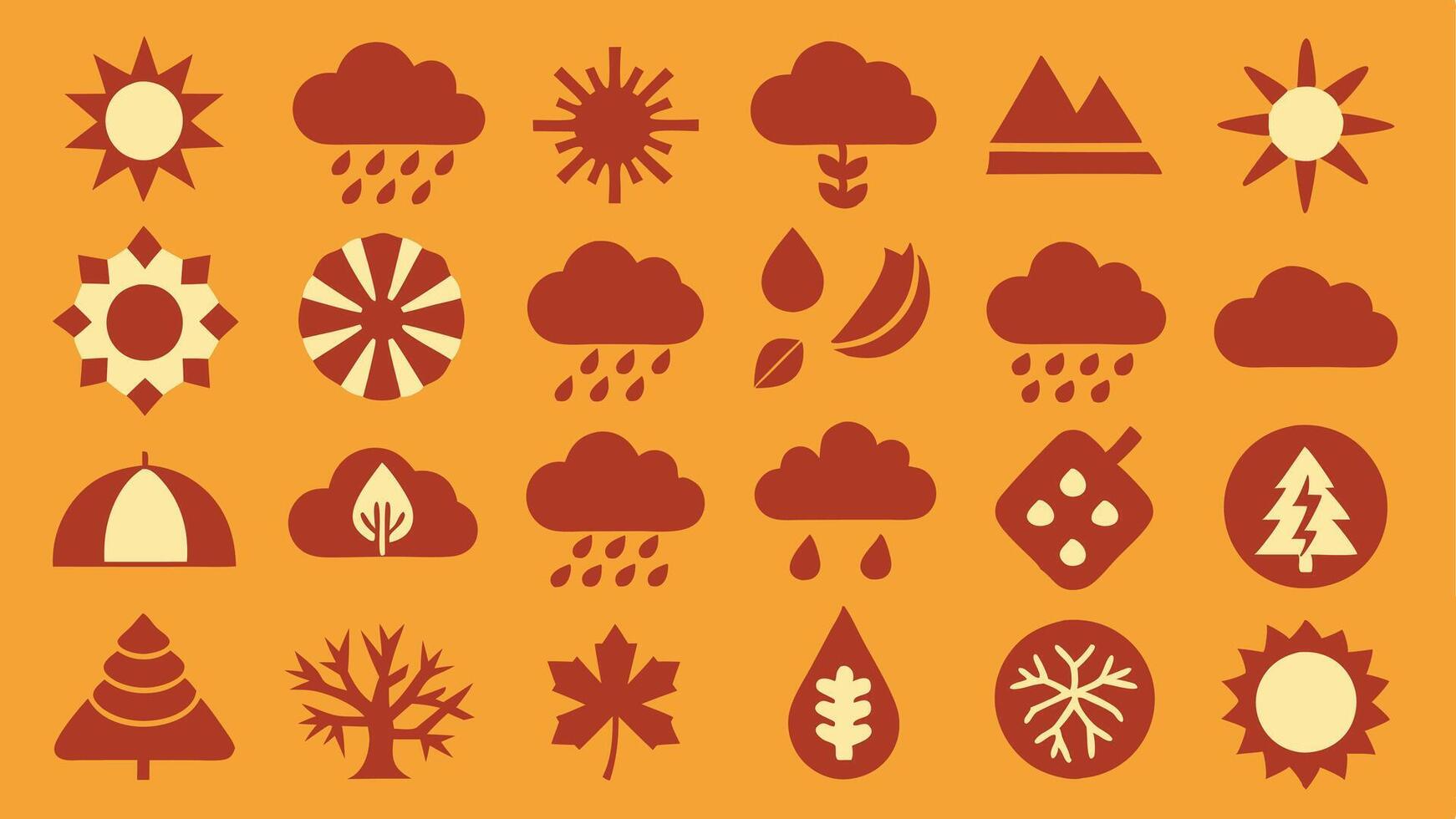 Flat Icons Representing Snowflakes, Tornadoes, Leaves, and Seasonal Weather Patterns vector
