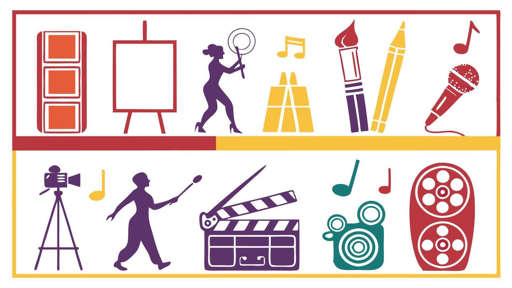 Flat Icons Silhouettes of Arts, Creativity, and Multimedia Tools vector
