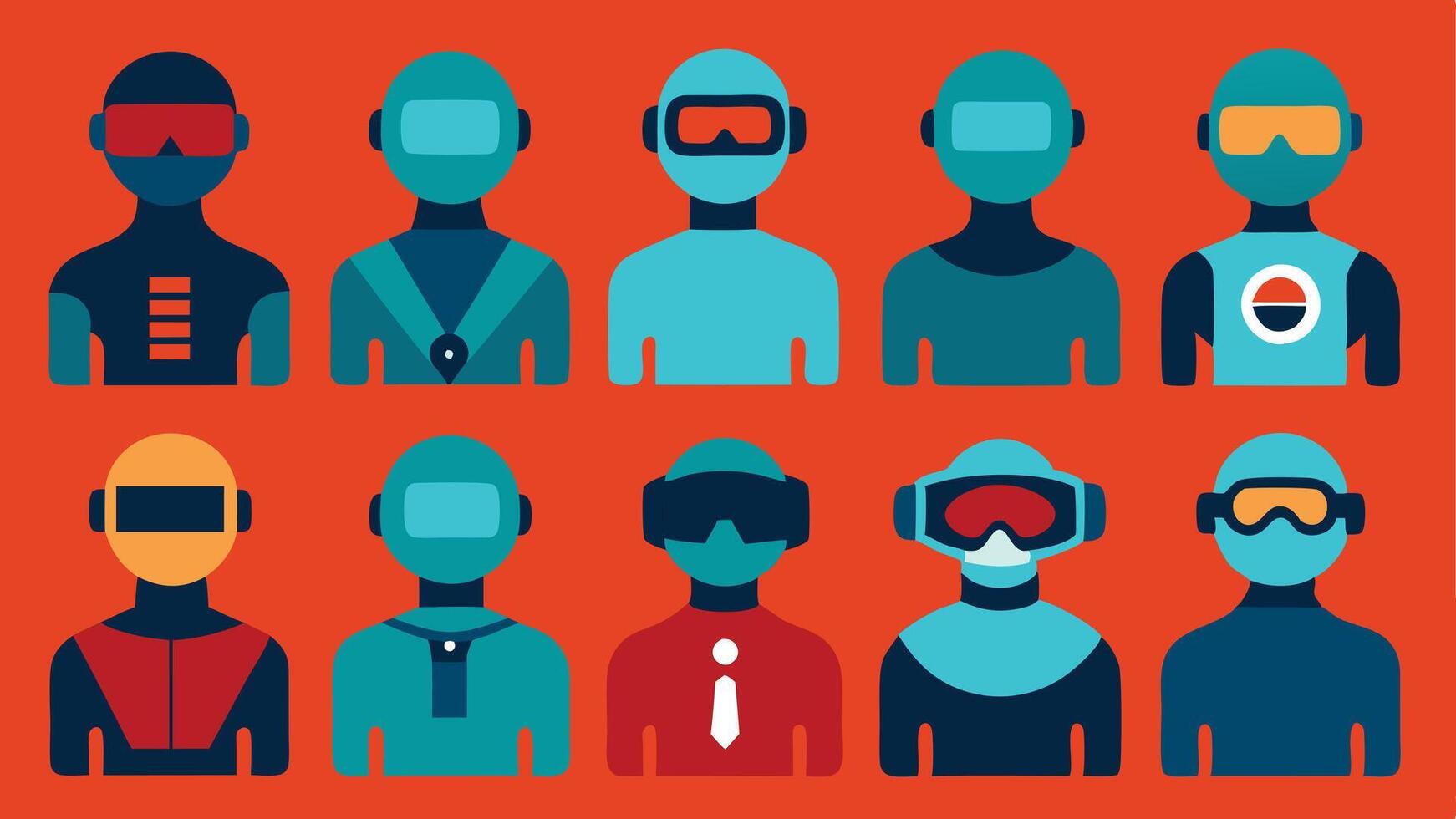 Flat Icons Silhouettes of Wearable Tech Including VR Glasses, Prosthetics, and Exoskeleton vector