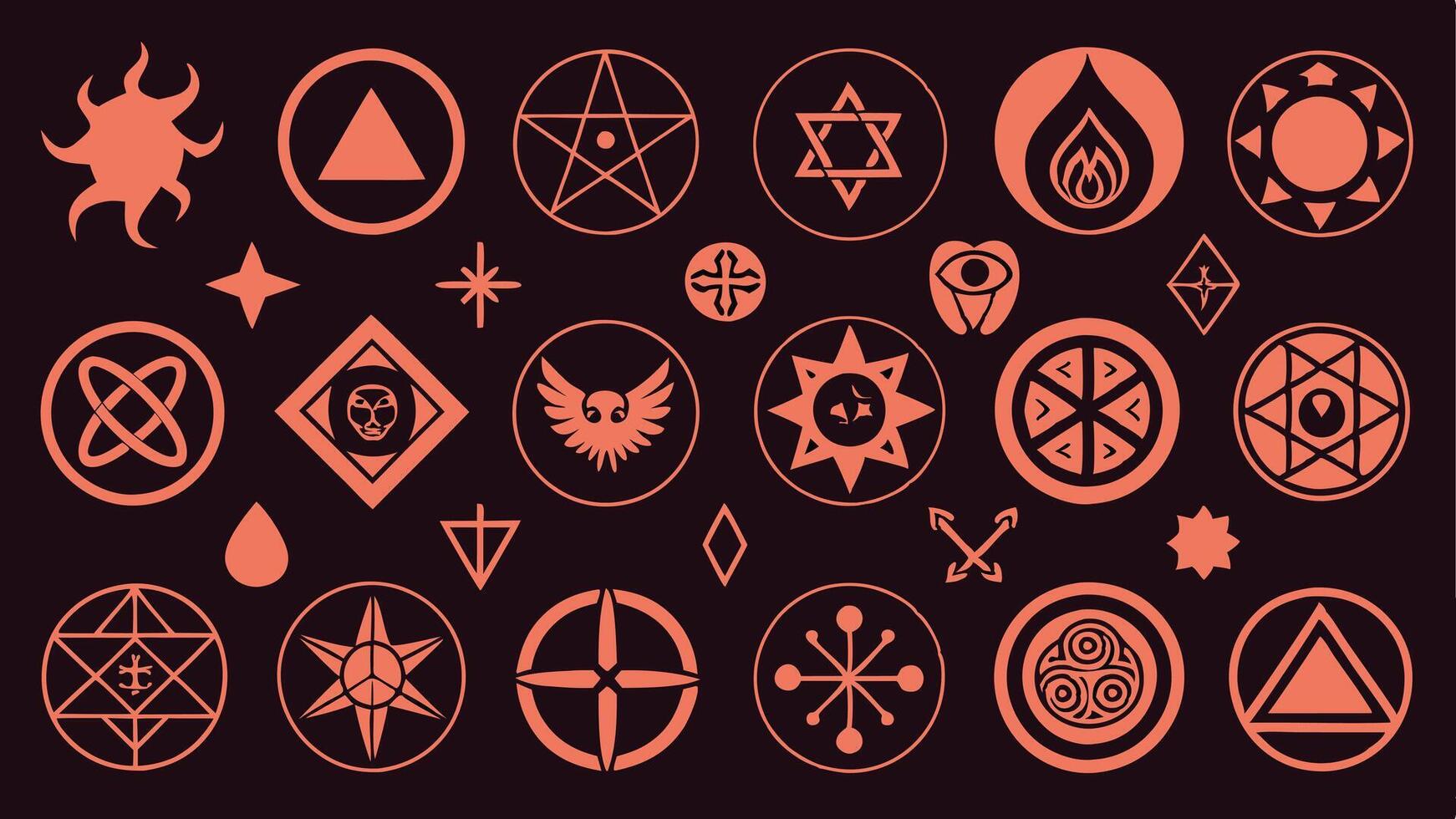 Magical Seal Icons Depicting Runes, Arcane Glyphs, and Ritual Circles vector