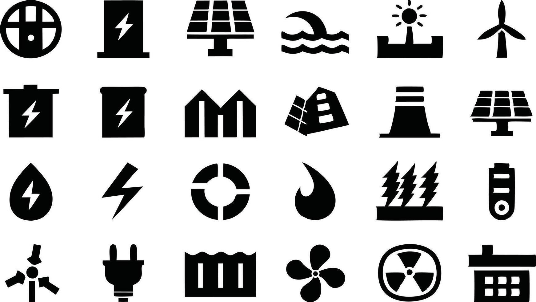 Flat Icons Silhouettes of Renewable Energy Sources like Wind Turbines and Solar Panels vector