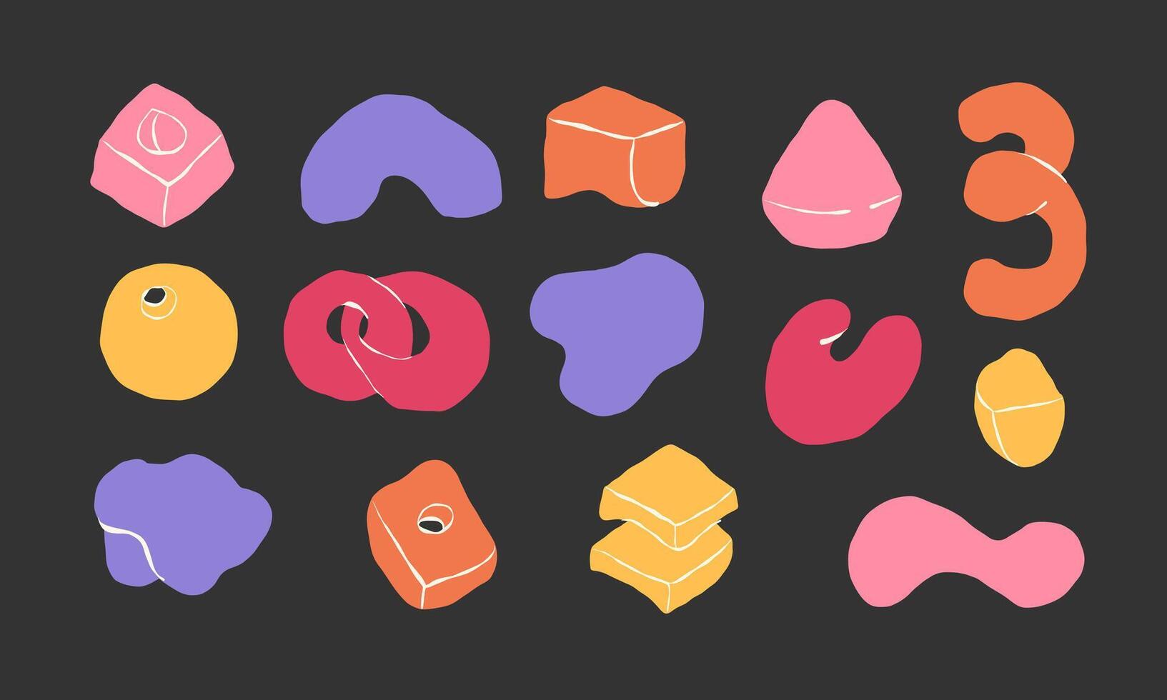 Set of hand drawn playful coloured abstract shapes vector