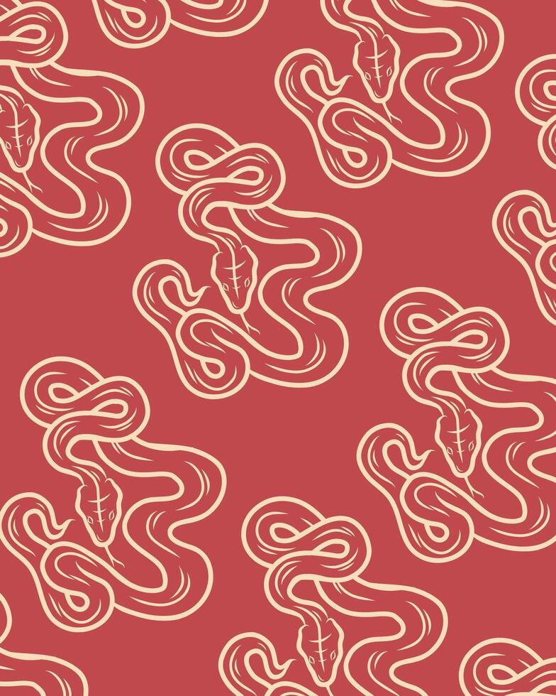 Snake zodiac chinese pattern red color line art style background layout banner print art editable vector