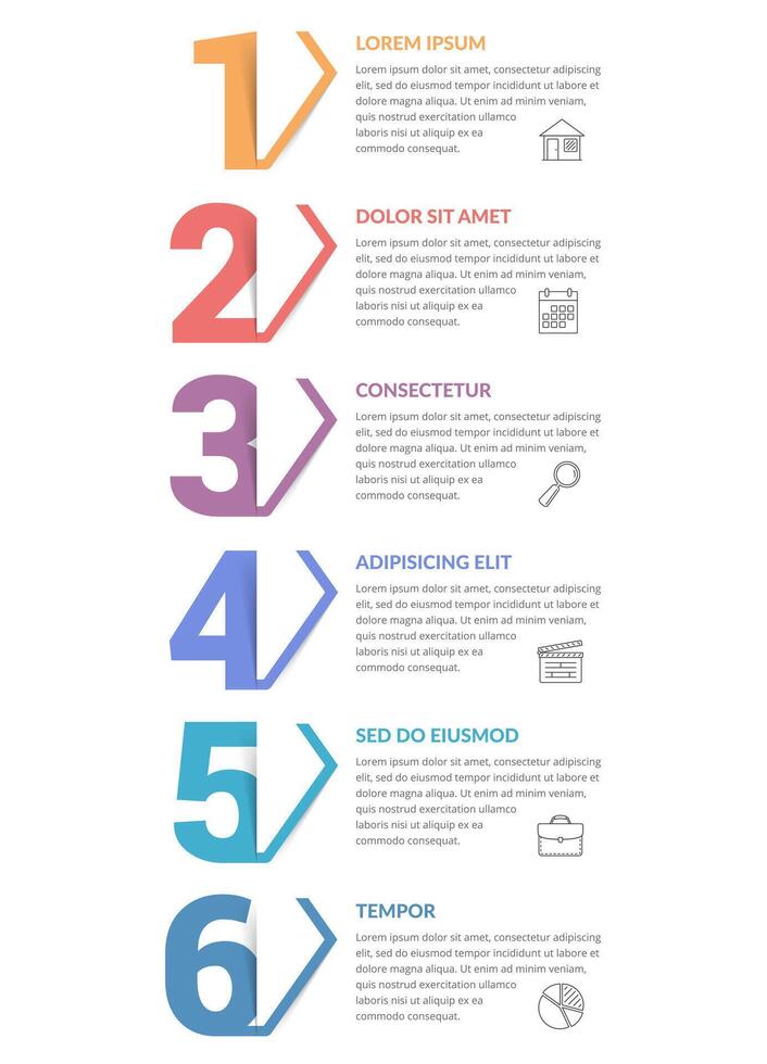 Six numbers with arrows and place for your text, six steps - infographic template vector