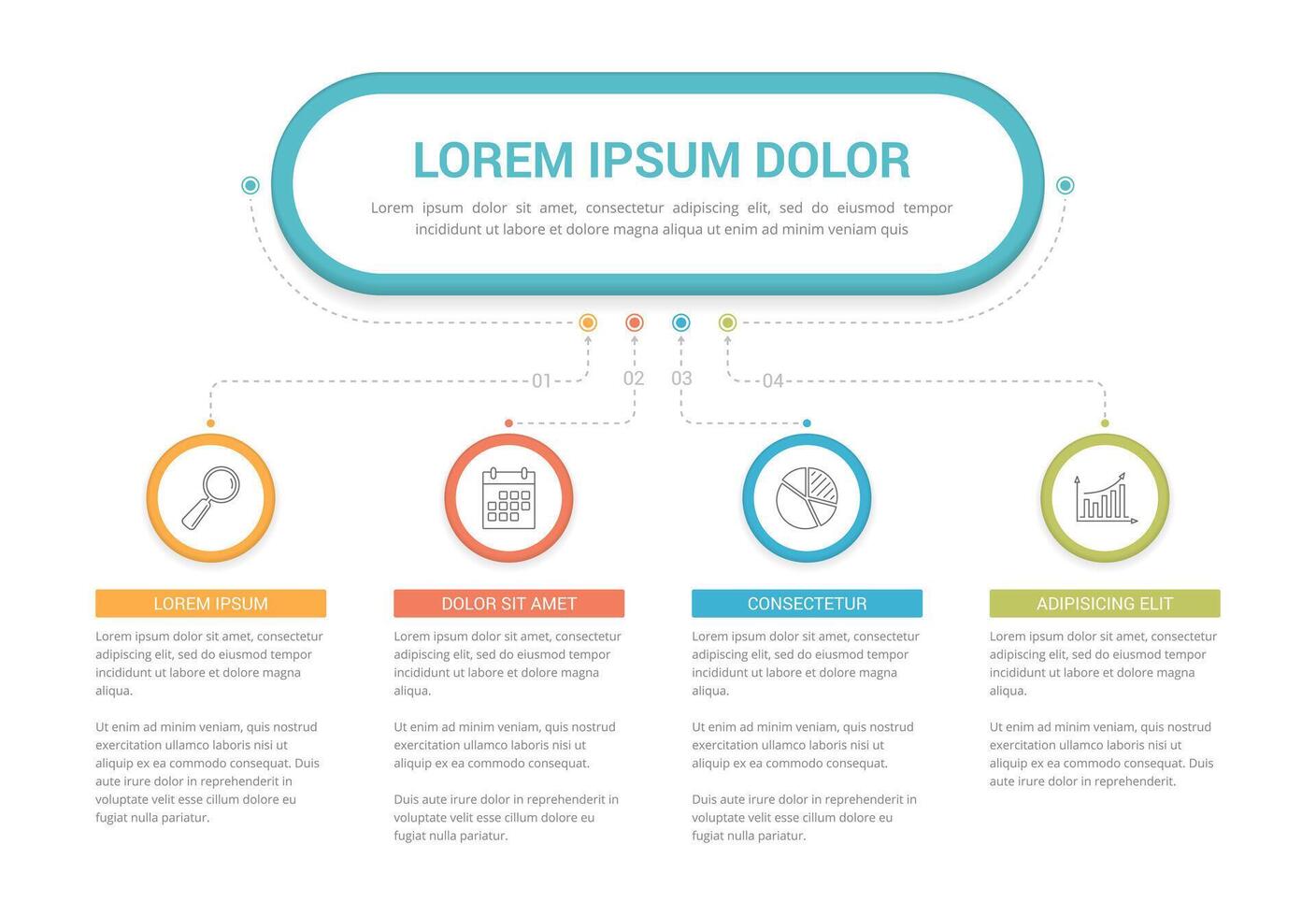 Infographic template with main title and 4 steps or options, workflow, process chart vector