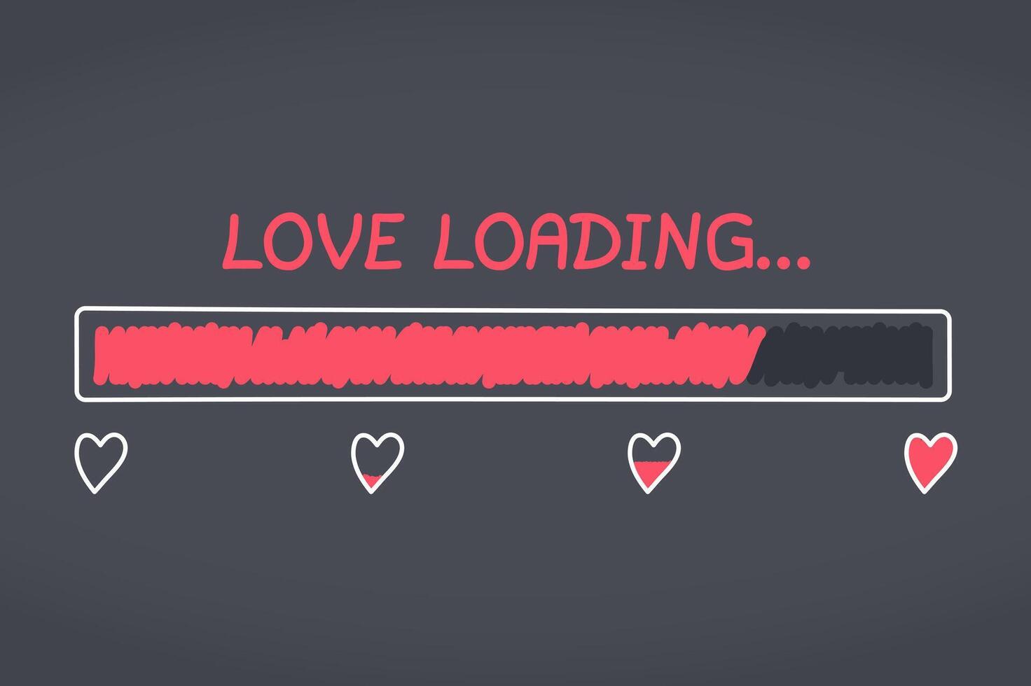 Hand drawn progress bar with hearts, dark background vector